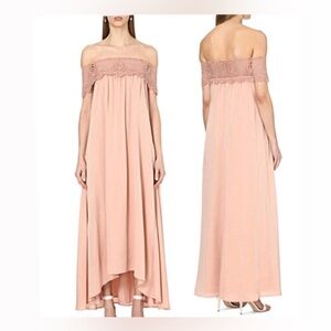 SELF-PORTRAIT Bardot Off-The-Shoulder Dress - Pink Viscose Silk Pockets Size 2